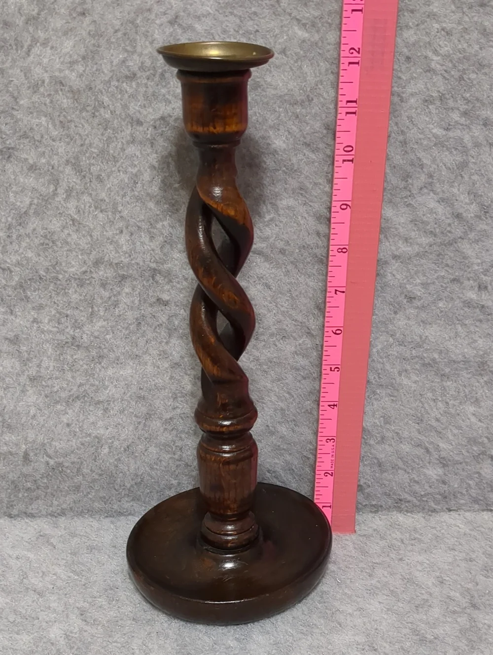 Antique English Open Barley Twist Candlesticks Candle Holder Oak